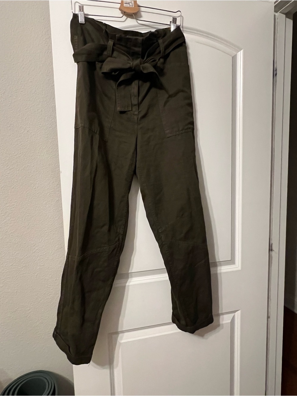 A.L.C. High-Waist Olive Green Paperbag Trouser Pants with Belt